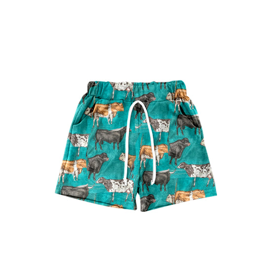 custom moq 3 farm cow animals green boys shorts