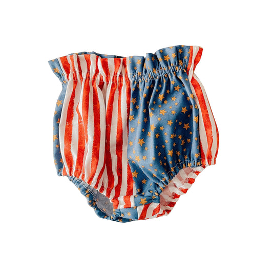 preorder SS0312 July 4th red striped blue star girls bummies shorts