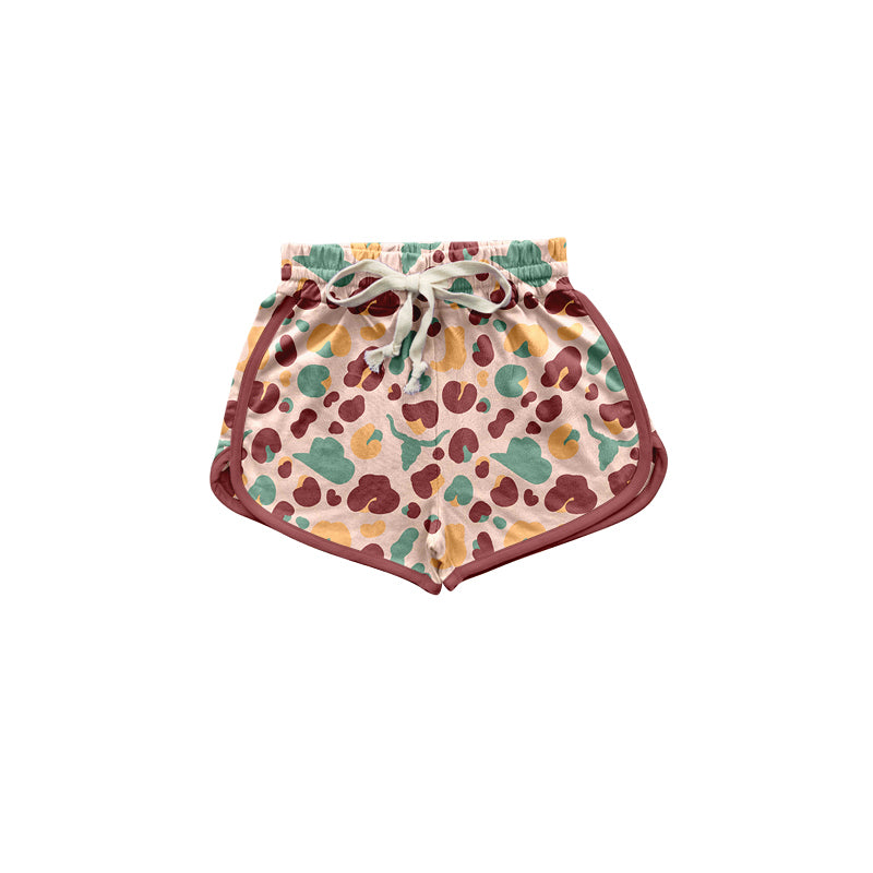 preorder SS0399 Western leopard cow maroon girls shorts