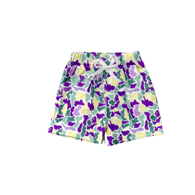 preorder SS0433 Mardi Gras Purple Green Yellow Camo Boys Shorts