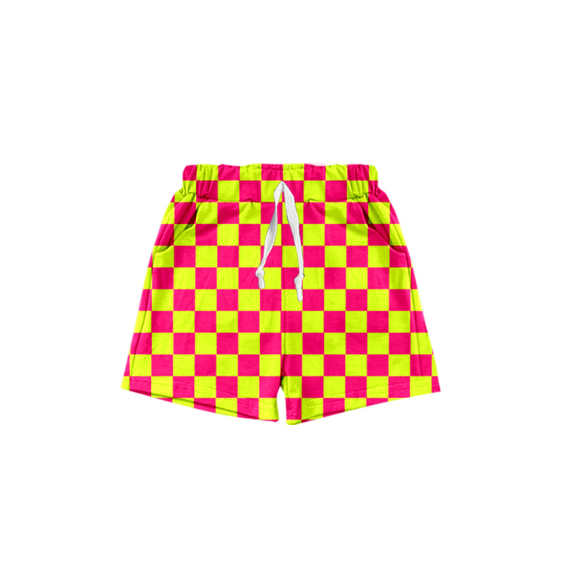 preorder SS0439 Hot Pink Green Checkered Girls Shorts