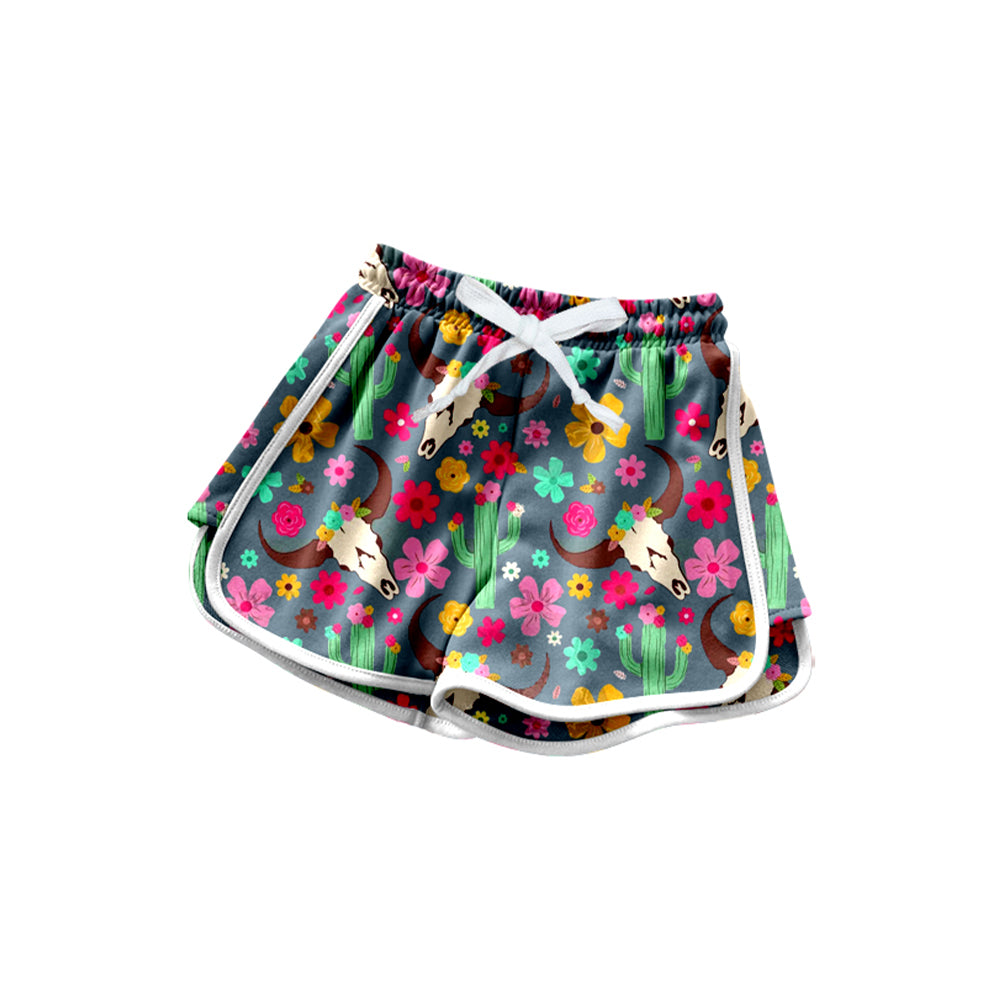 preorder SS0606 Western cow cactus flowers girls shorts milk silk