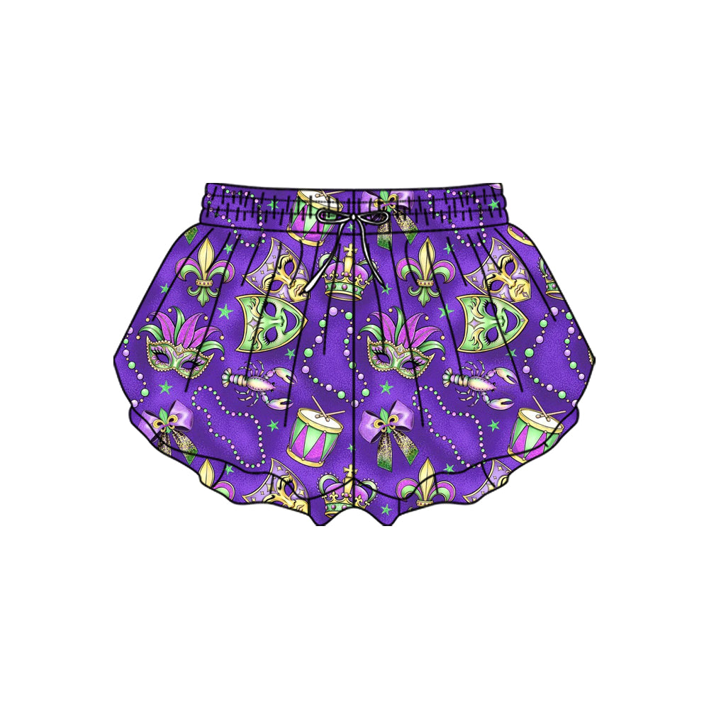 preorder SS0701 yoga Mardi Gras mask purple girls shorts