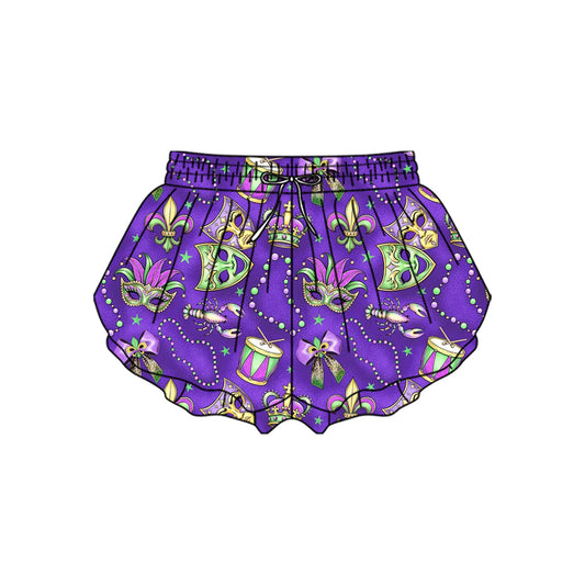 preorder SS0701 yoga Mardi Gras mask purple girls shorts