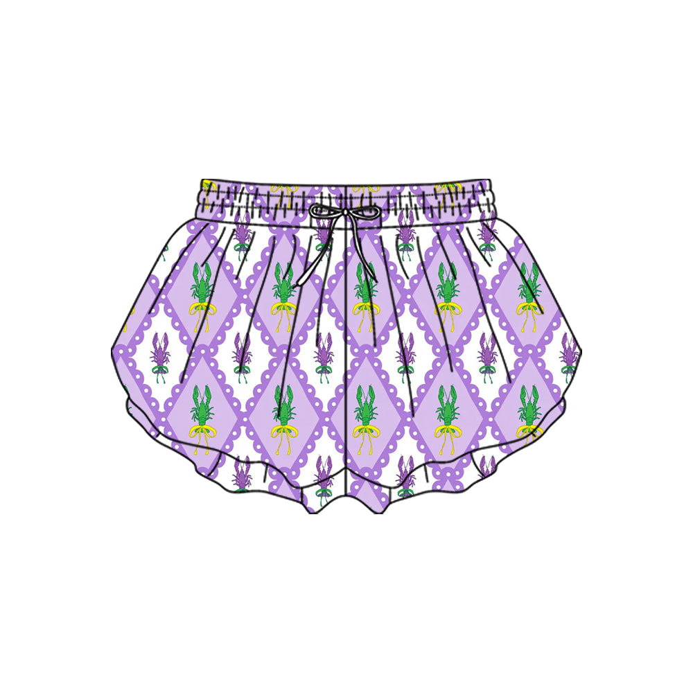 preorder SS0703 yoga Mardi Gras crayfish purple girls shorts