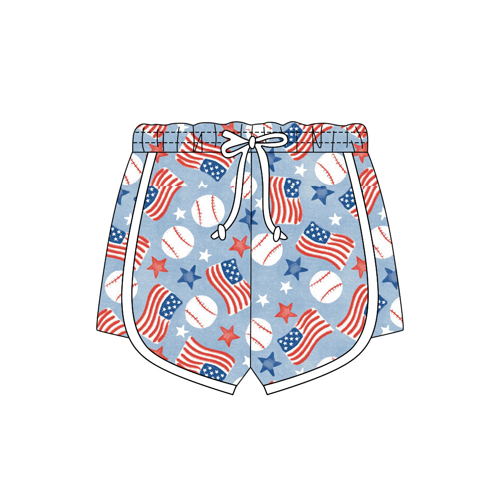 preorder SS0778 Julty 4th Star Baseball Flag Girls Shorts