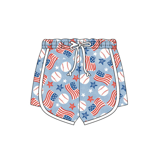 preorder SS0778 Julty 4th Star Baseball Flag Girls Shorts