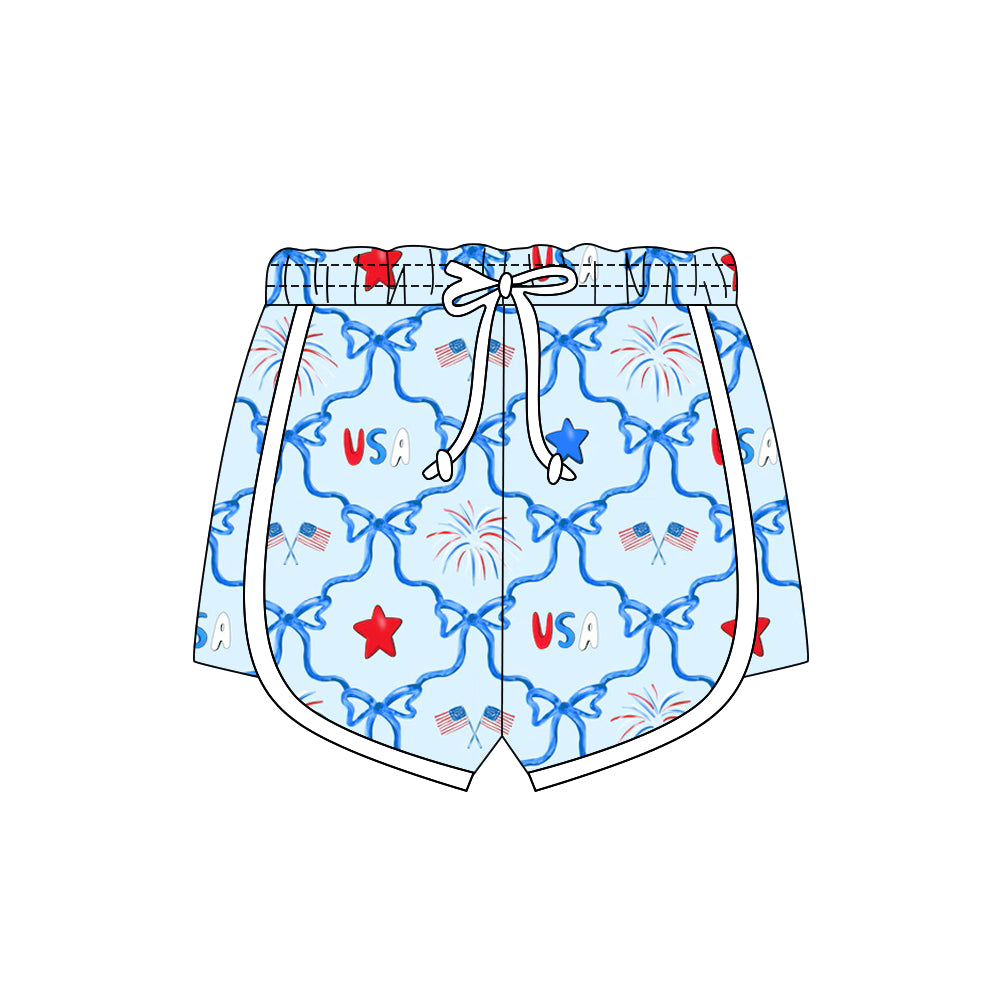 preorder SS0782 Julty 4th Bows Flag Girls Shorts
