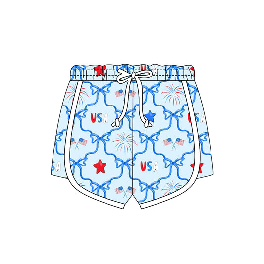 preorder SS0782 Julty 4th Bows Flag Girls Shorts