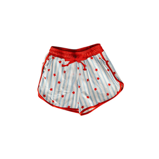 preorder SS0870 July 4th Flowers Blue Striped Adult Women Shorts