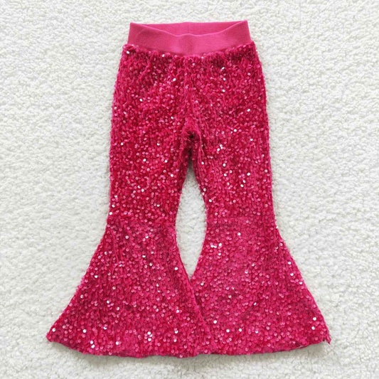 USA SHOP P0112 Hot Pink Sequin Bell-bottom Hot Sale Kids Christmas Pants