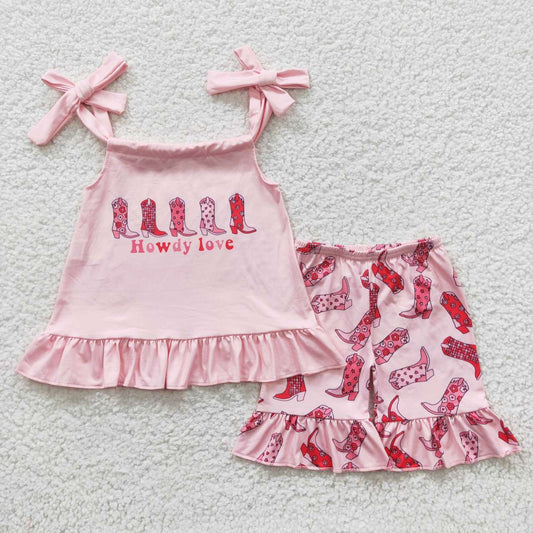 GSSO0270 Howdy Love Boot Pink Spaghetti Strap Girl Summer Set