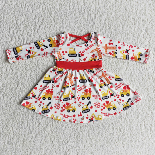 Valentine Truck Print Girls Dress