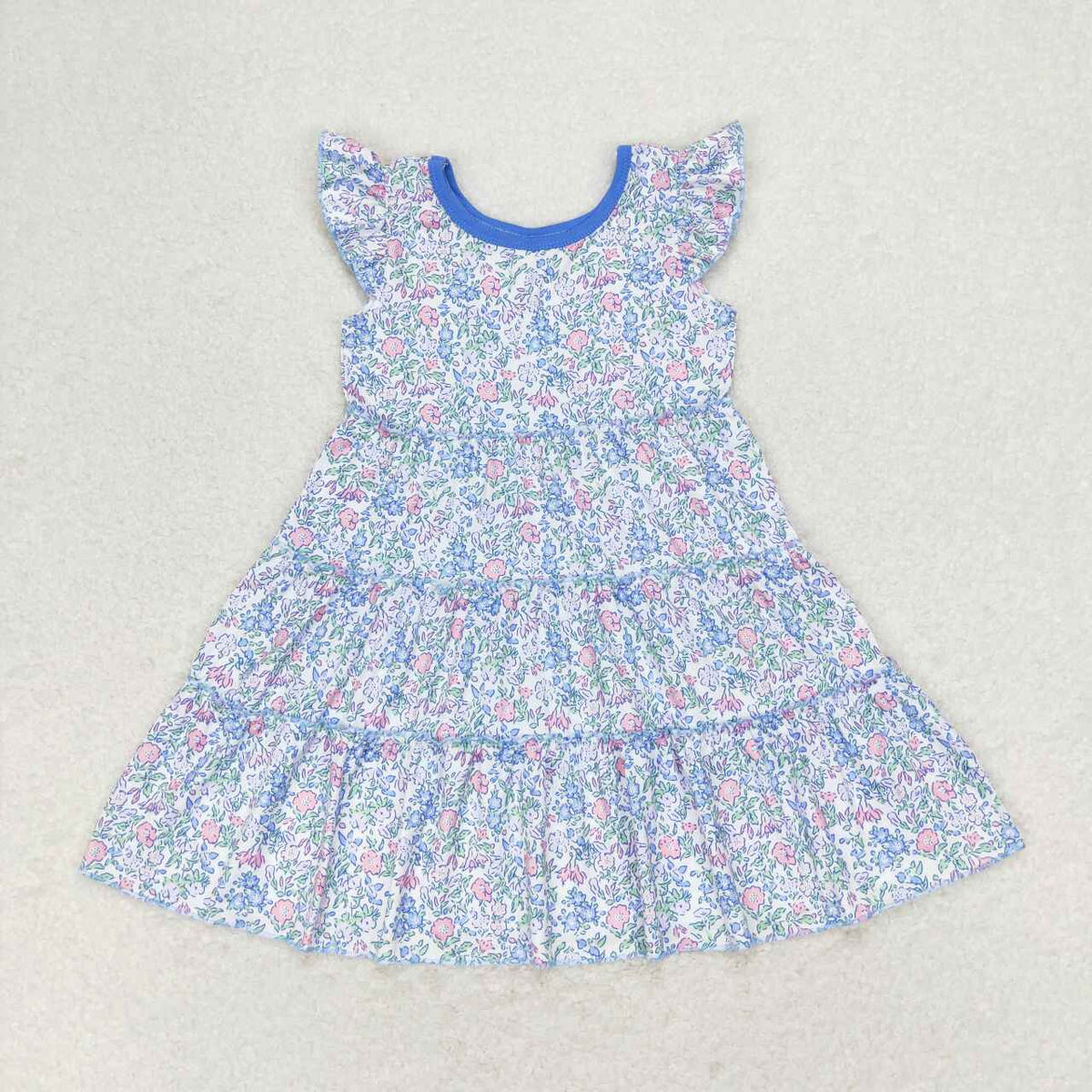 GSD1043 multi color flowers flutter sleeve girls dress