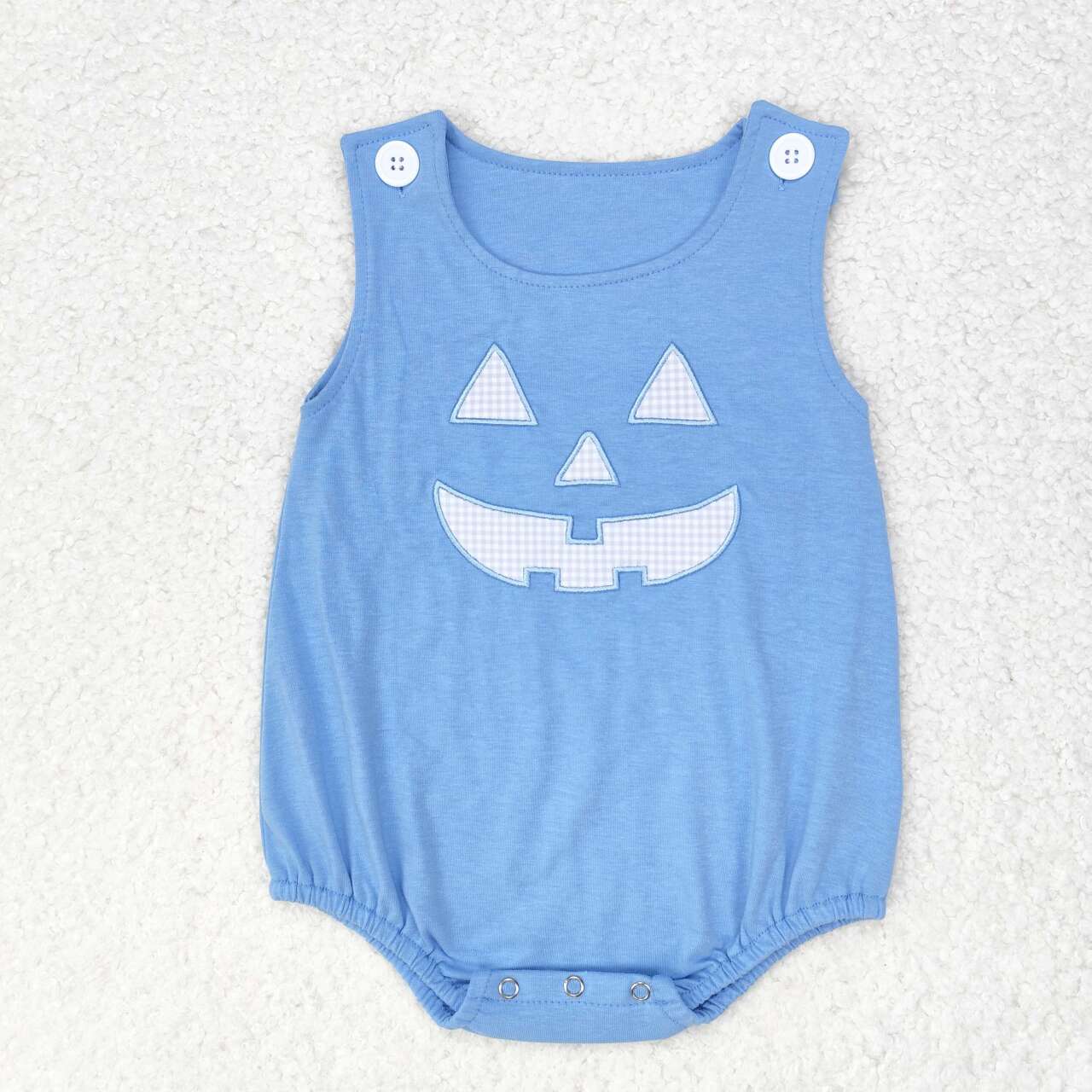 SR1926 embroidery Halloween smile pumpkin blue sleeveless boys romper