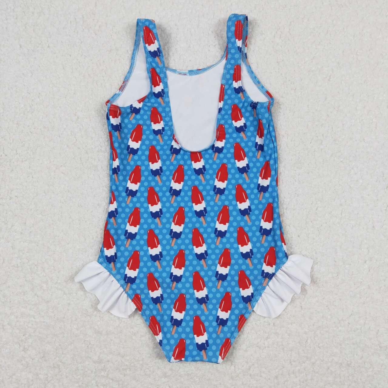 S0217 July 4th Ice Blue Sleeveless Girls Bathing Suits Swimsuit