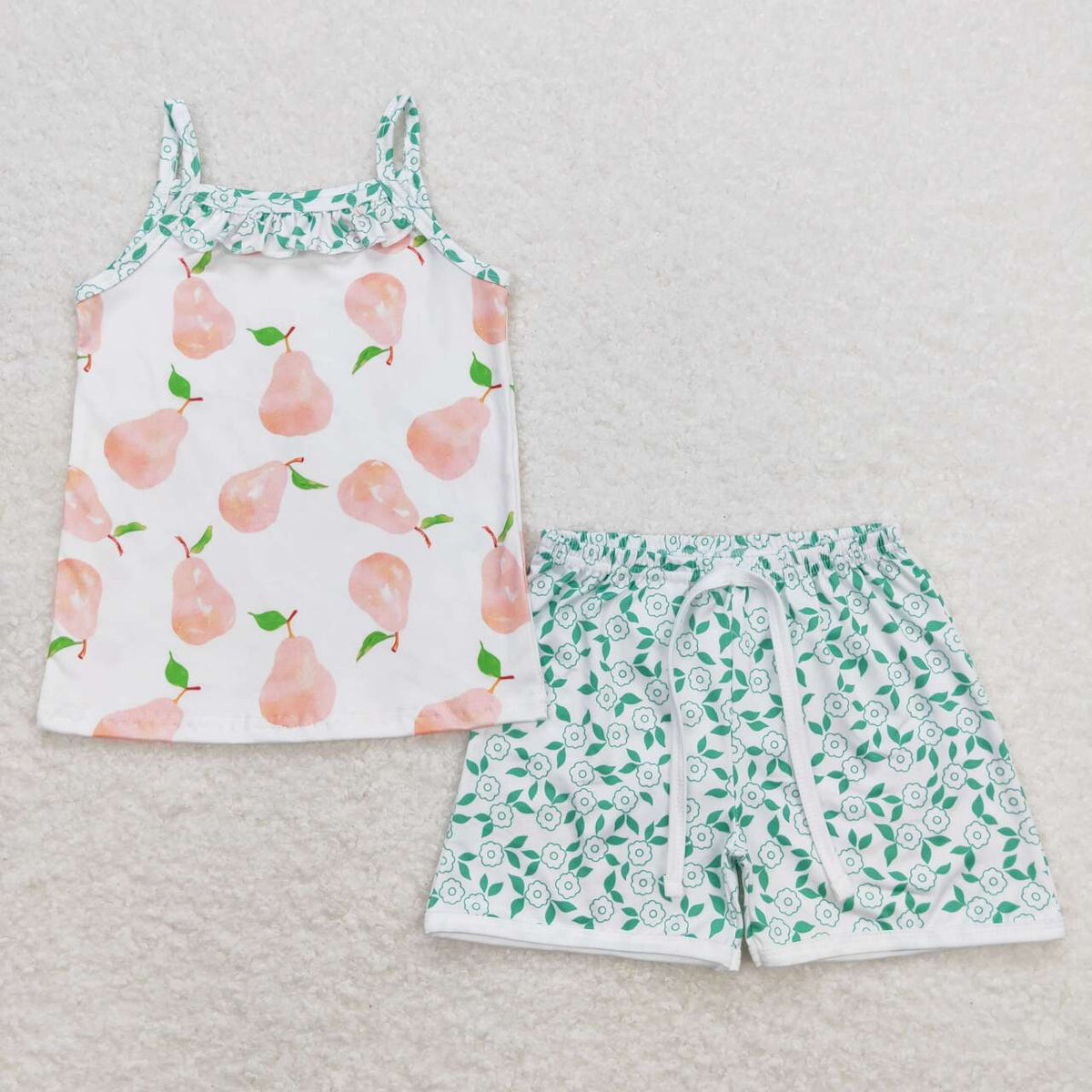 GSSO0867 peach camisole green shorts girls set