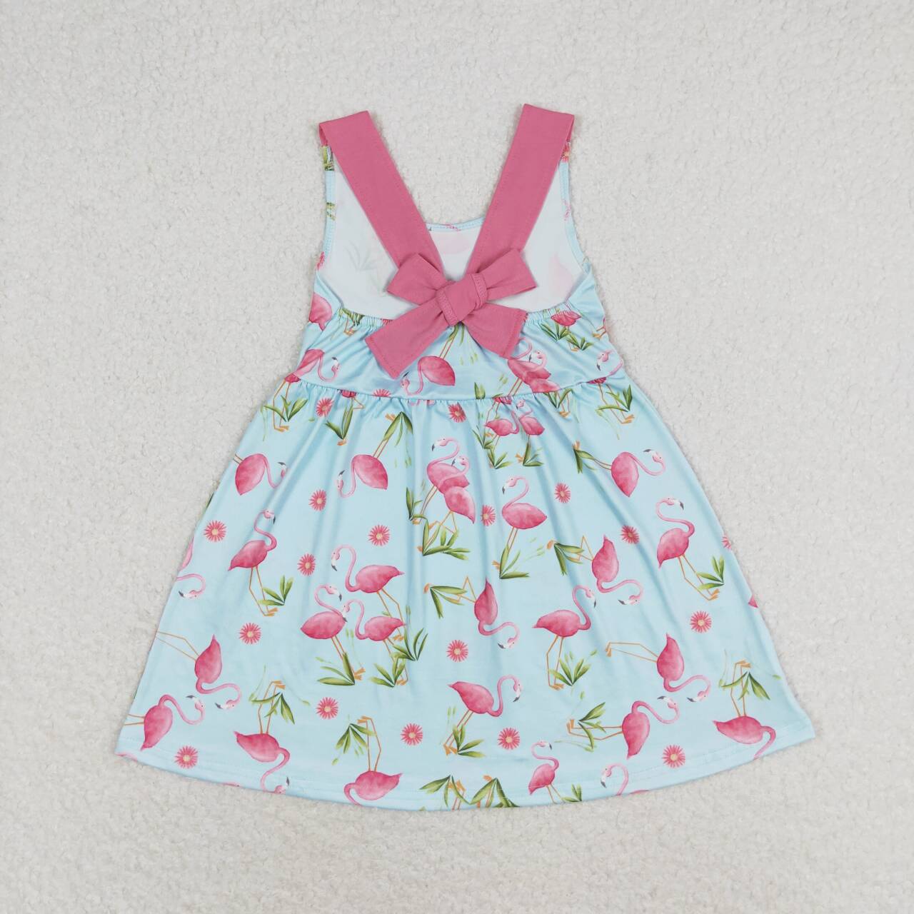 GSD0693 Baby Girl Flamingo Pink Sleeveless Girls Bow Dress Kids Summer Clothes