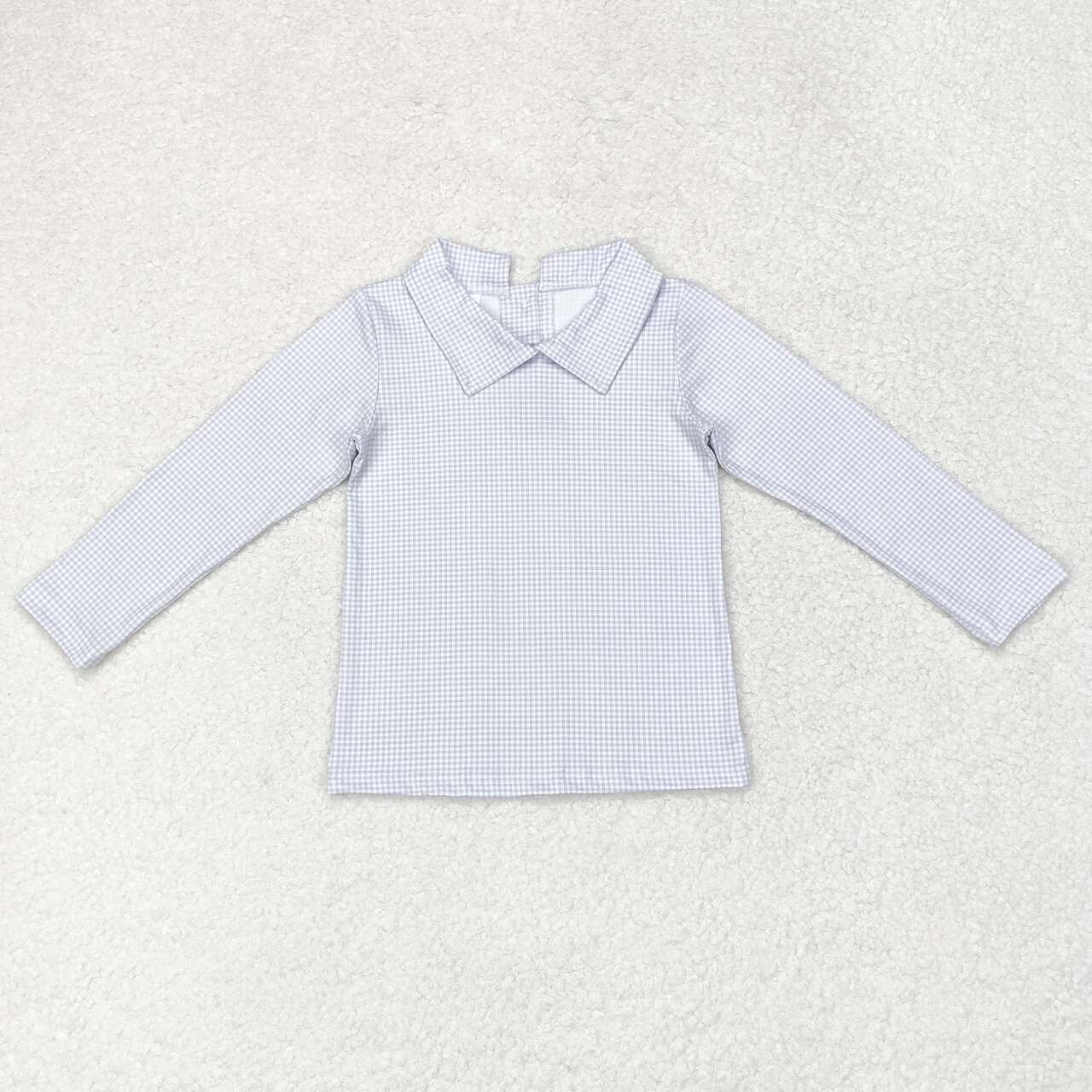 BT0752 sky blue checkered long sleeve boys top