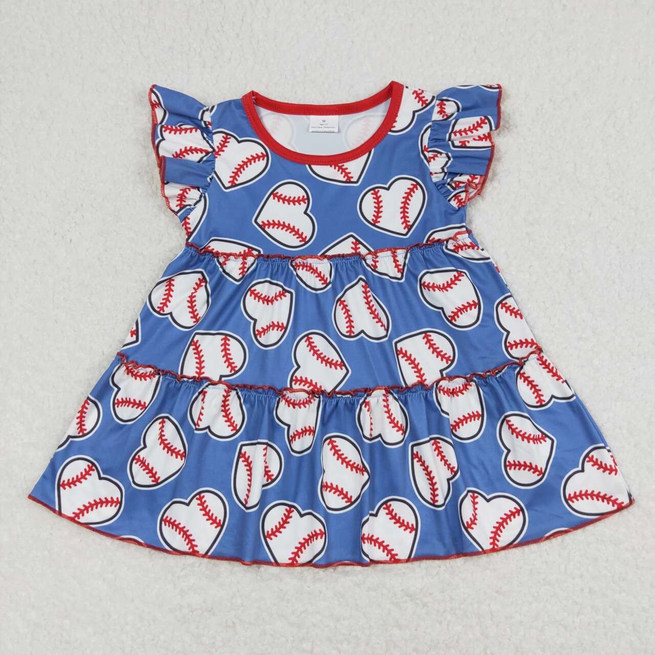 GT0483 Heart baseball blue flutter sleeve girls top