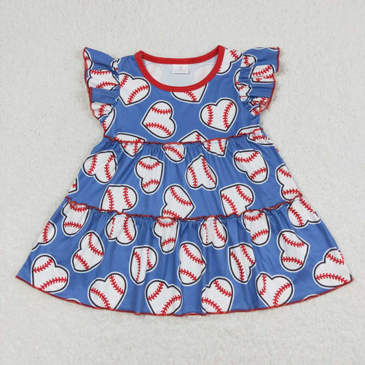 GT0483 Heart baseball blue flutter sleeve girls top