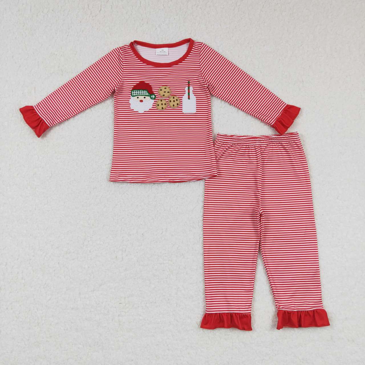 GLP0873 Christmas Santa cookie milk red striped long sleeve pants girls pajamas