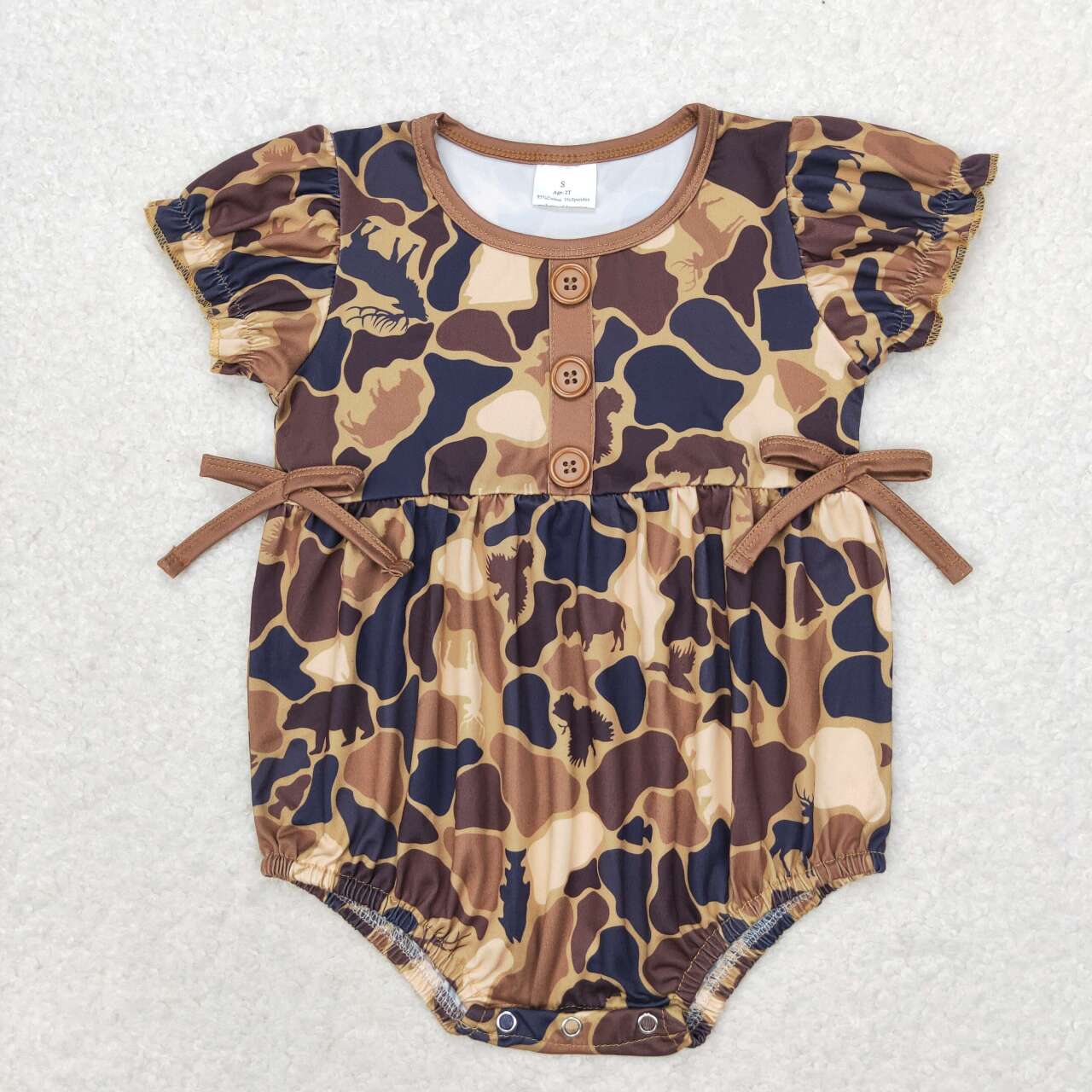 SR1682 brown camo short sleeve girls romper
