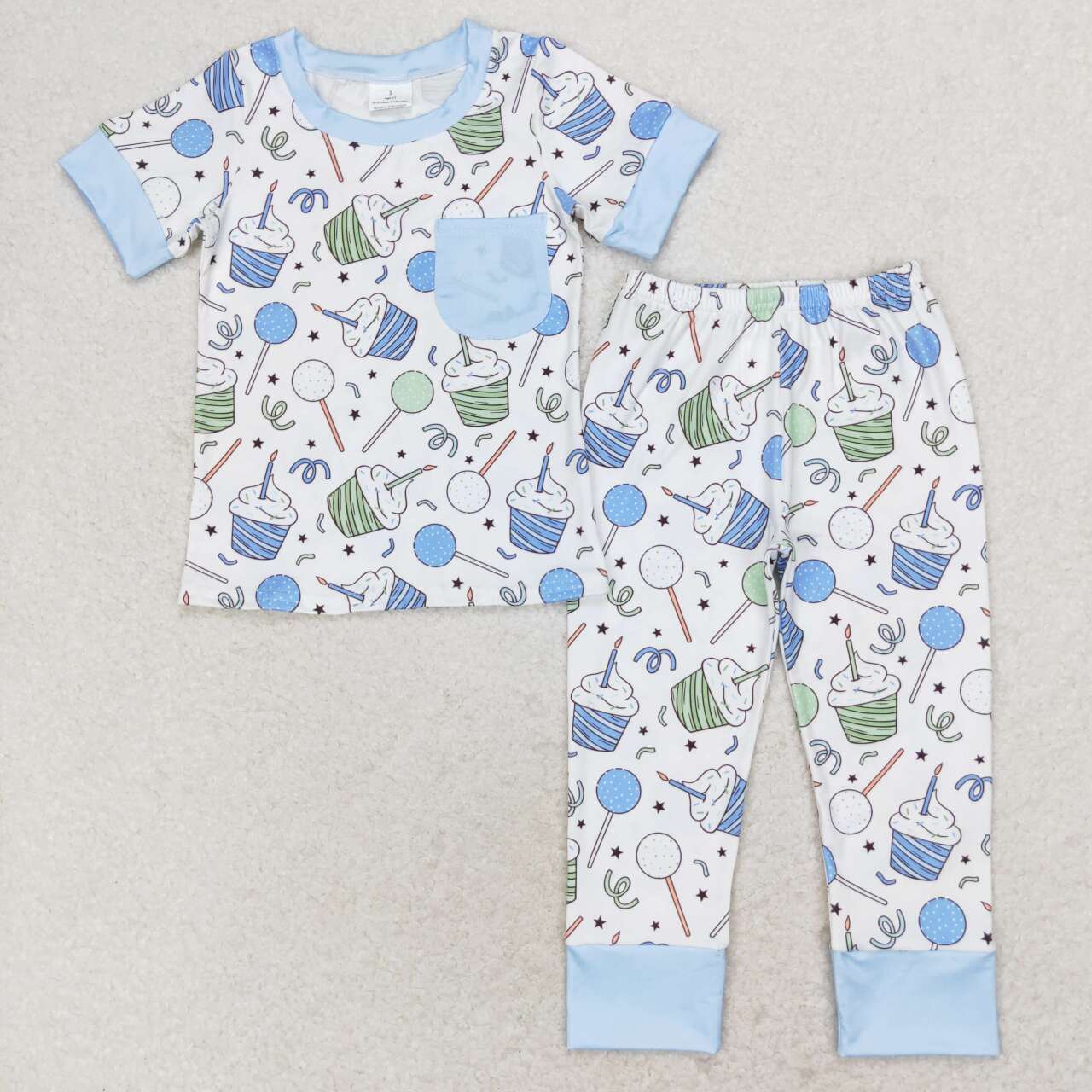 BSPO0410 happy birthday cake pocket short sleeve pants boys pajamas
