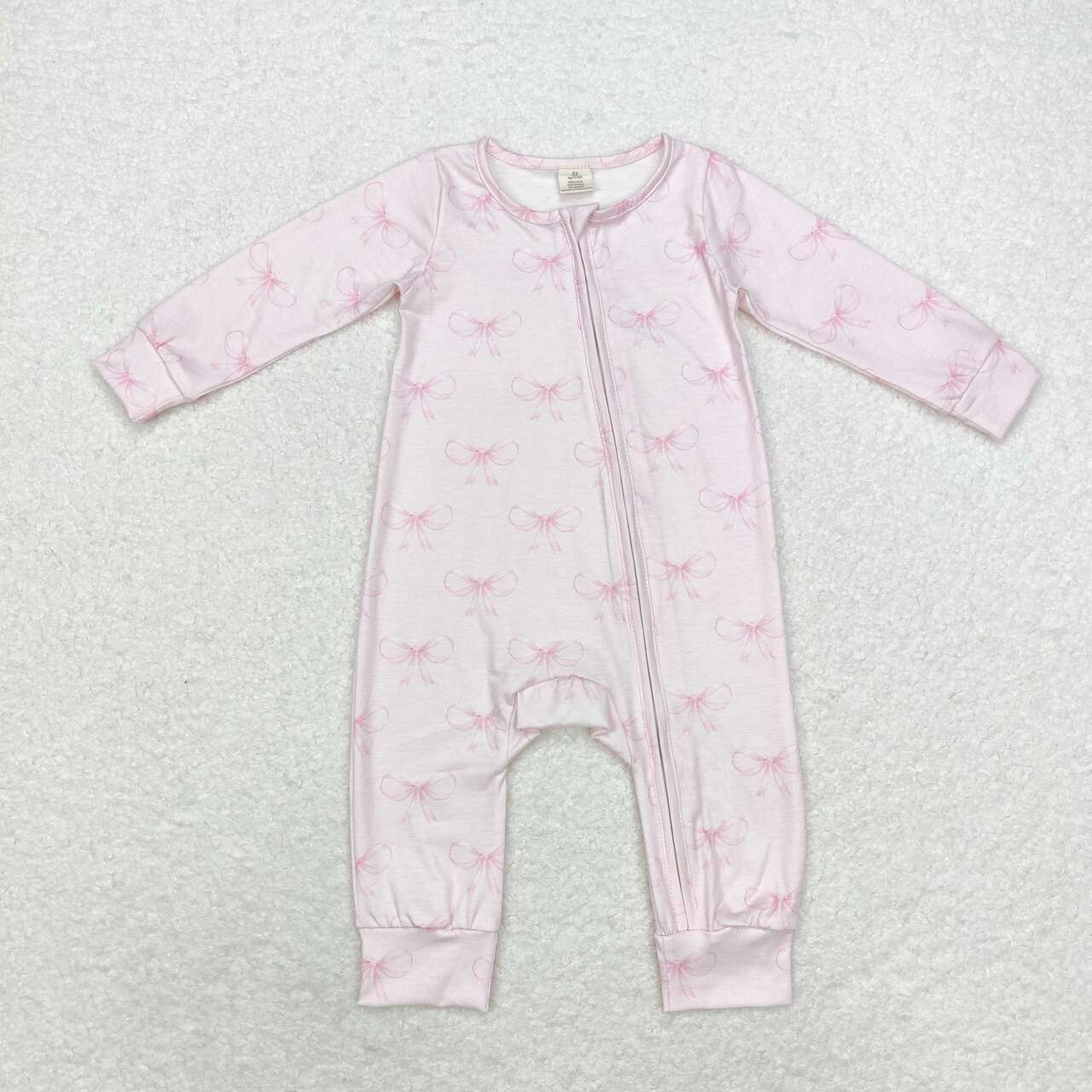 bamboo LR1579 pink bows long sleeve zipper girls romper