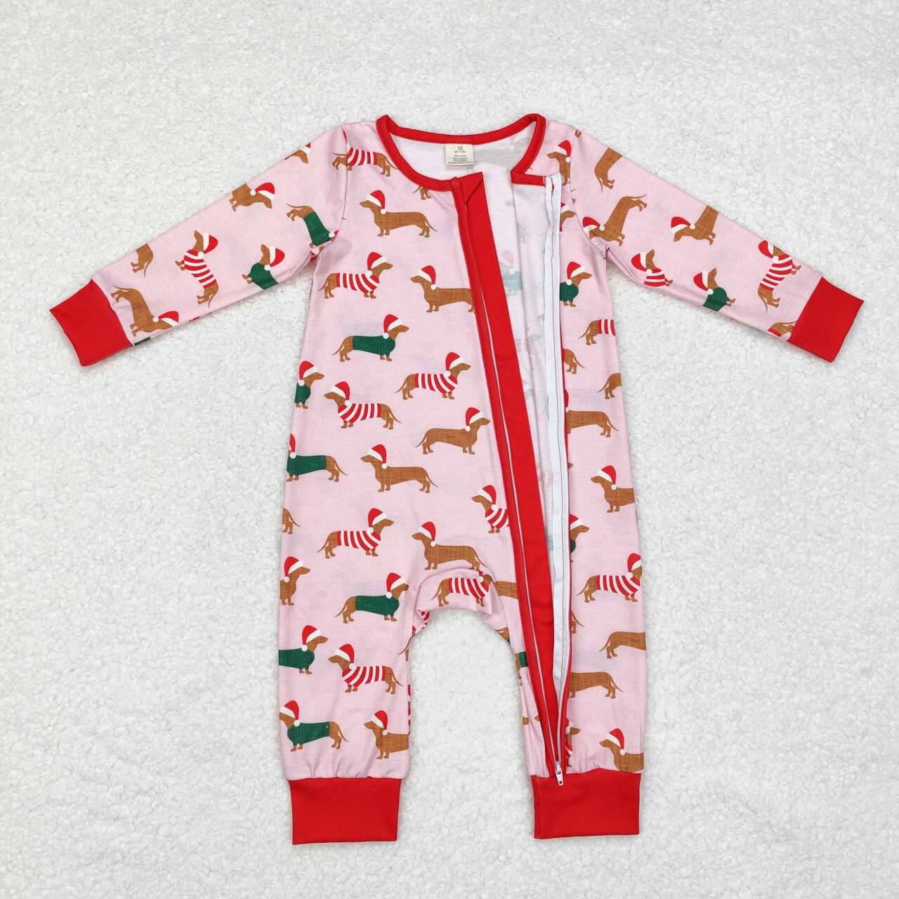 bamboo LR1081 Christmas dachshund hat pink long sleeve girls zipper romper