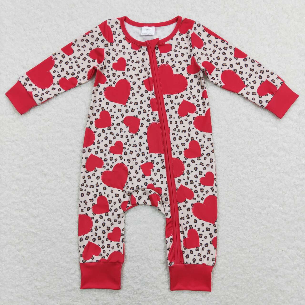 LR0775 Valentine's Day red heart leopard long sleeve girls romper
