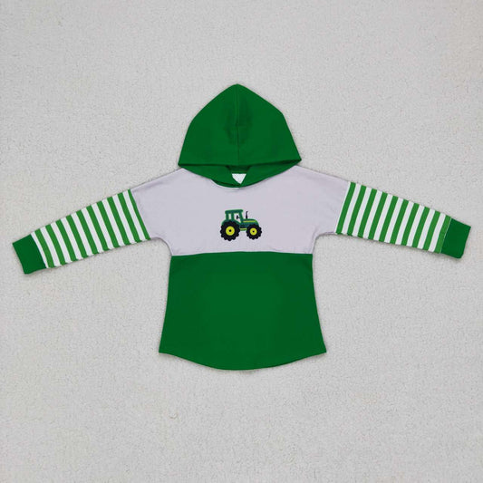 BT0371 Farm tractor green hoodie long sleeve boys top