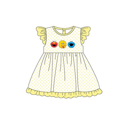 custom S cartoon cute animals yellow dog flutter sleeve girls dress