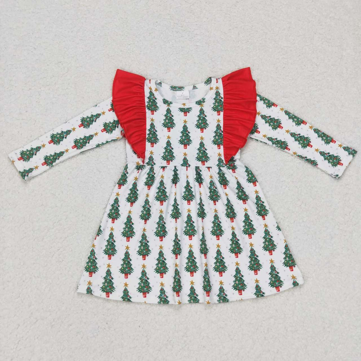 GLD0377 Christmas tree long sleeve girls dress