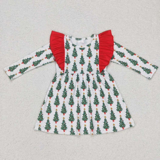 GLD0377 Christmas tree long sleeve girls dress