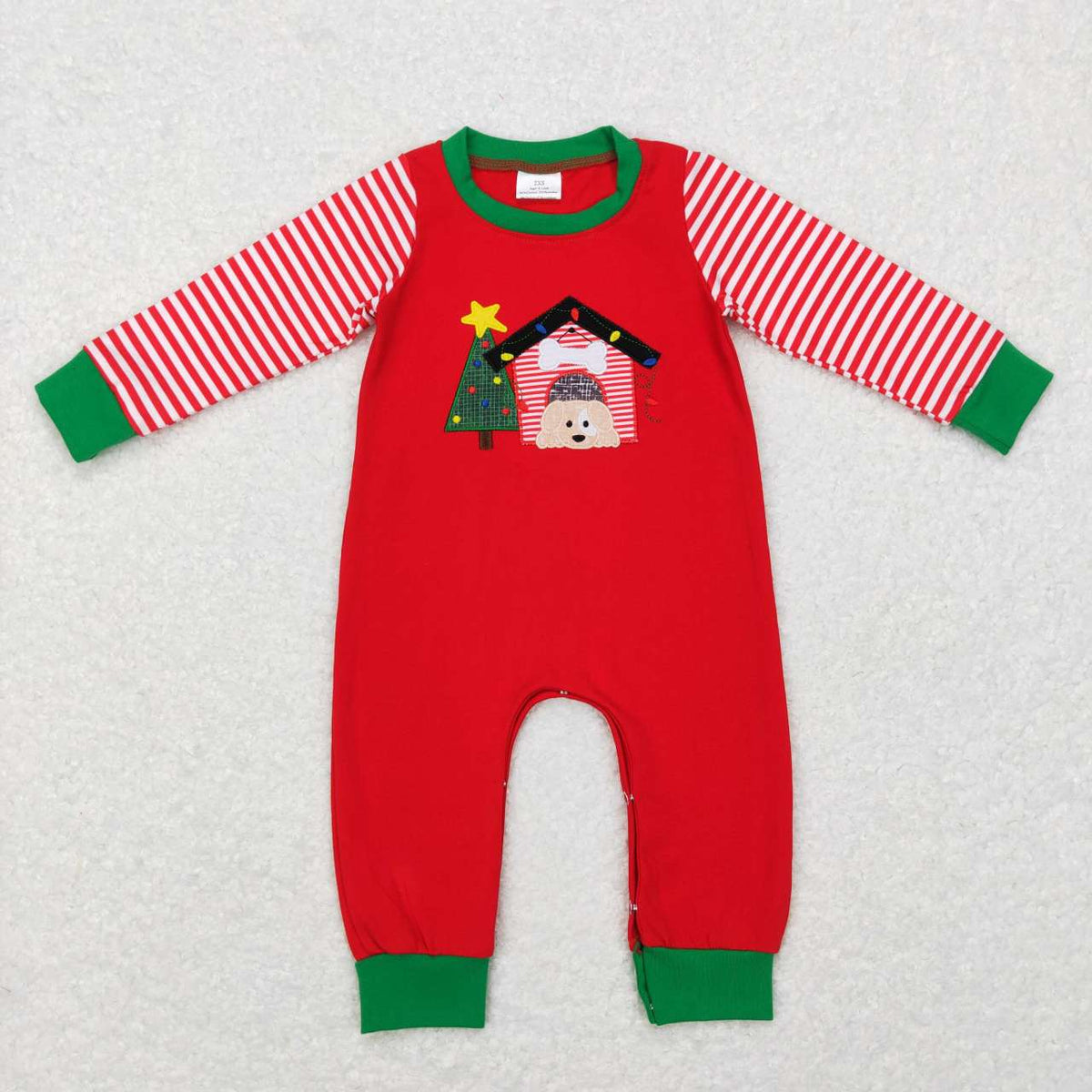 LR0659 Christmas tree house dog red long sleeve kids romper