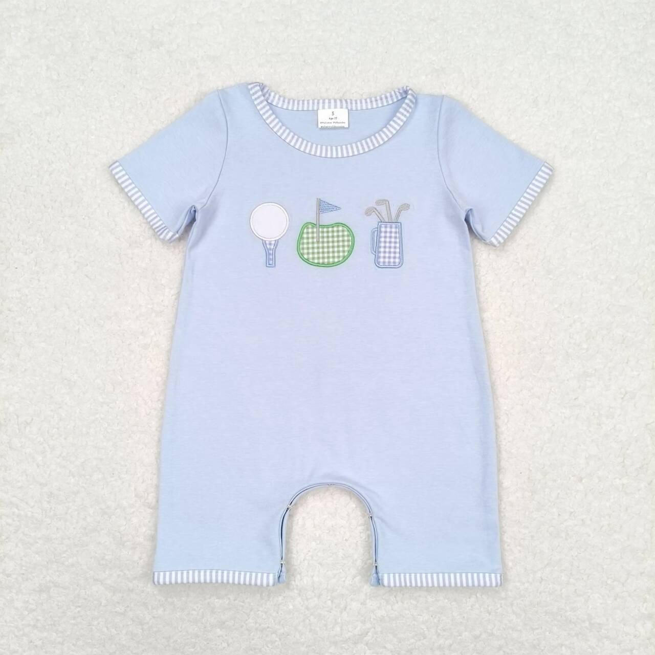 SR1216 embroidery Play golf blue short sleeve boys romper