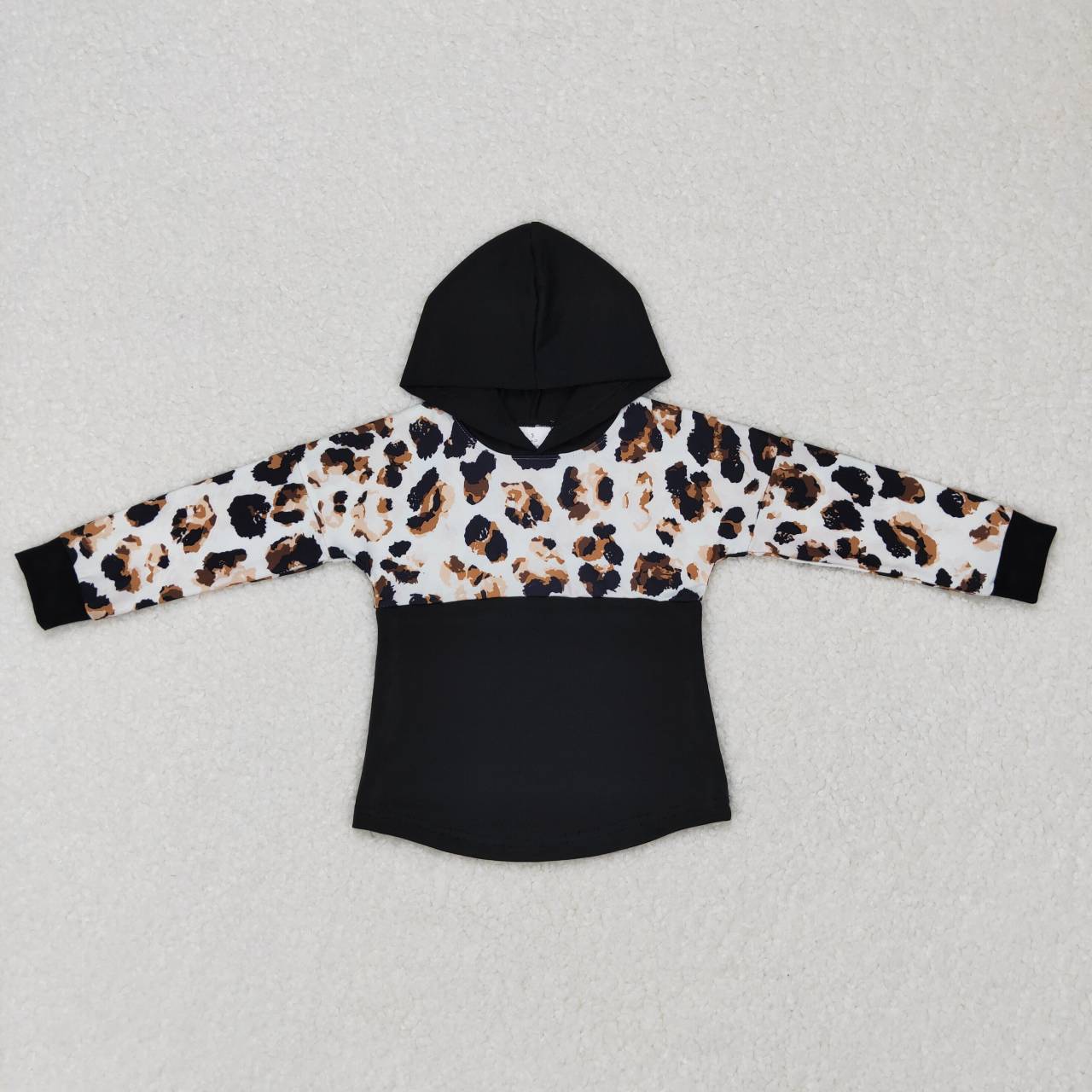 BT0368 Leopard black hoodie boys top