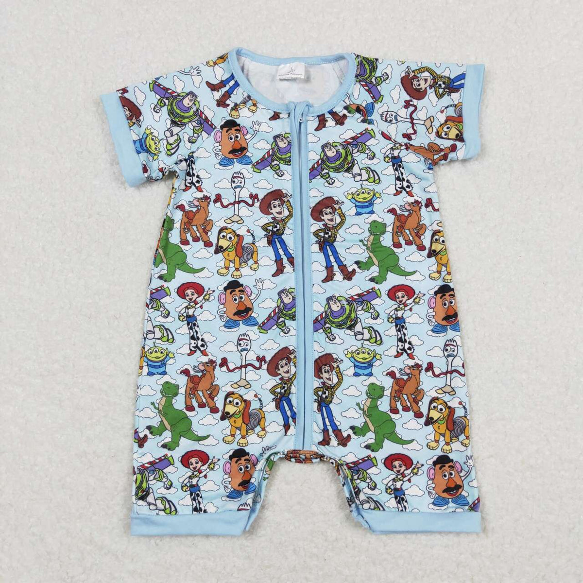 SR1274 cartoon toy blue short sleeve zipper boys romper