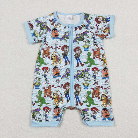 SR1274 cartoon toy blue short sleeve zipper boys romper