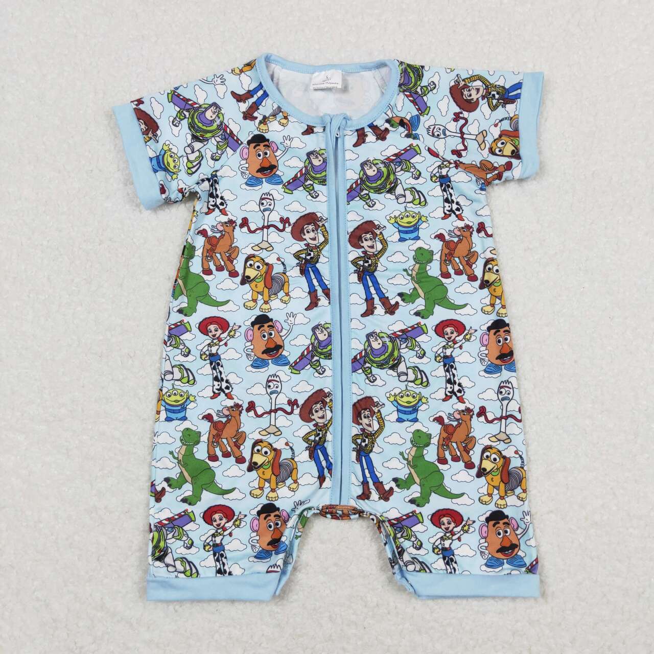 SR1274 cartoon toy blue short sleeve zipper boys romper