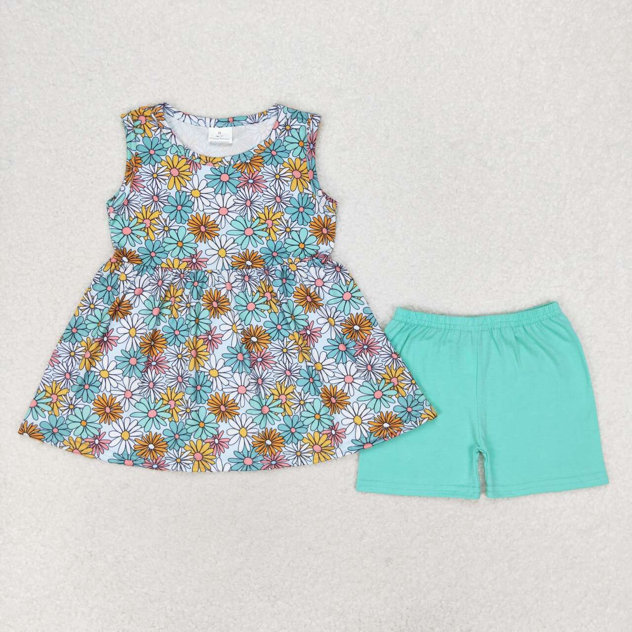 GSSO1271 colorful flowers sleeveless green shorts girls cute floral set