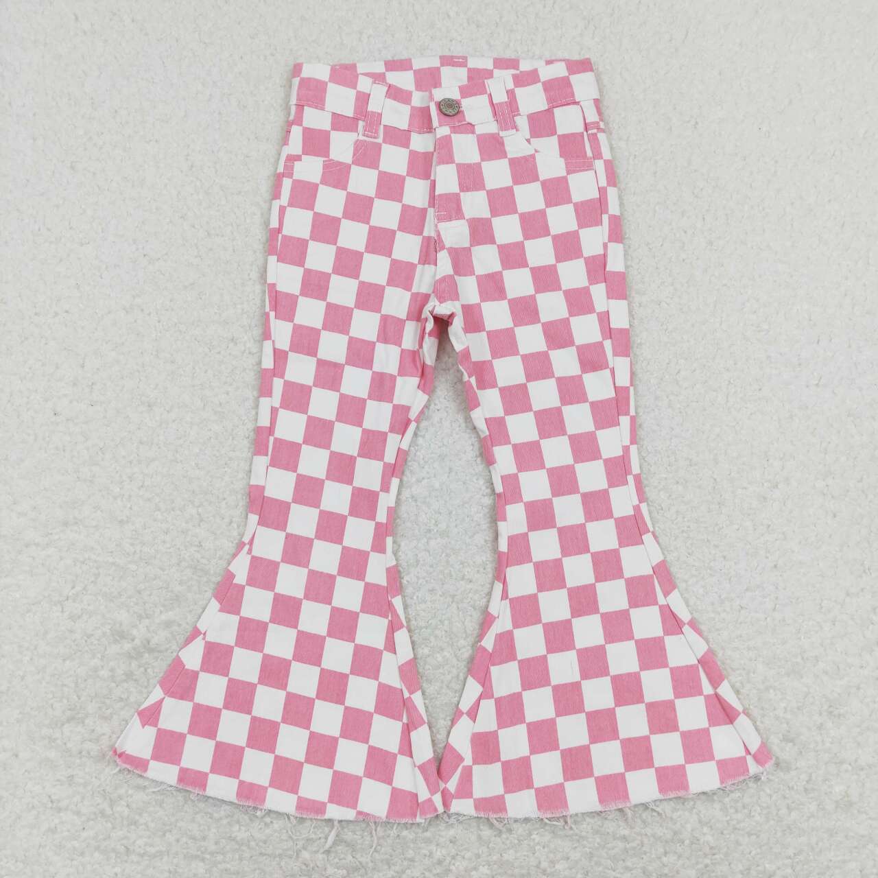 P0348 Pink checkered girls denim pants