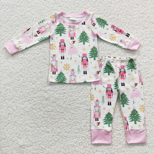 GLP0558 Christmas Tree Soldier Pink Long Sleeves Girls Pajamas