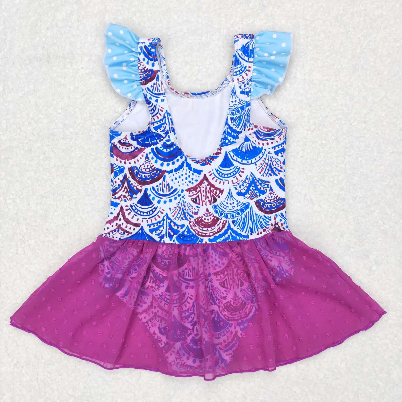 S0154 Mermaid purple flutter sleeve girls swimsuit