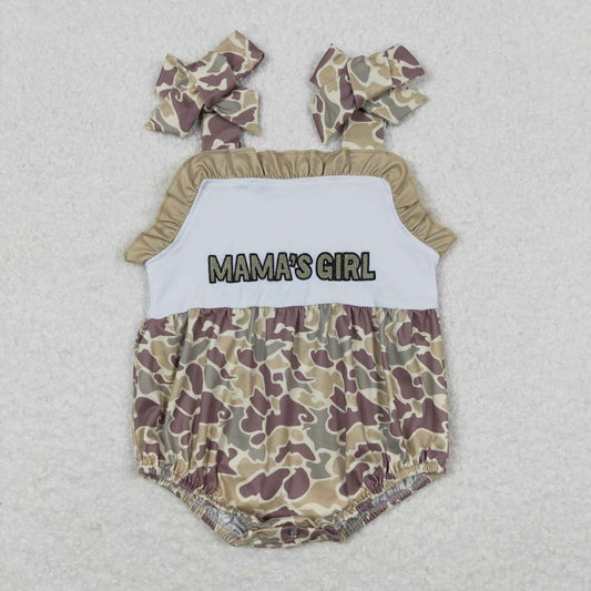 SR0994 embroidery Mama's Girl Camo Green Sleeveless Girls Romper