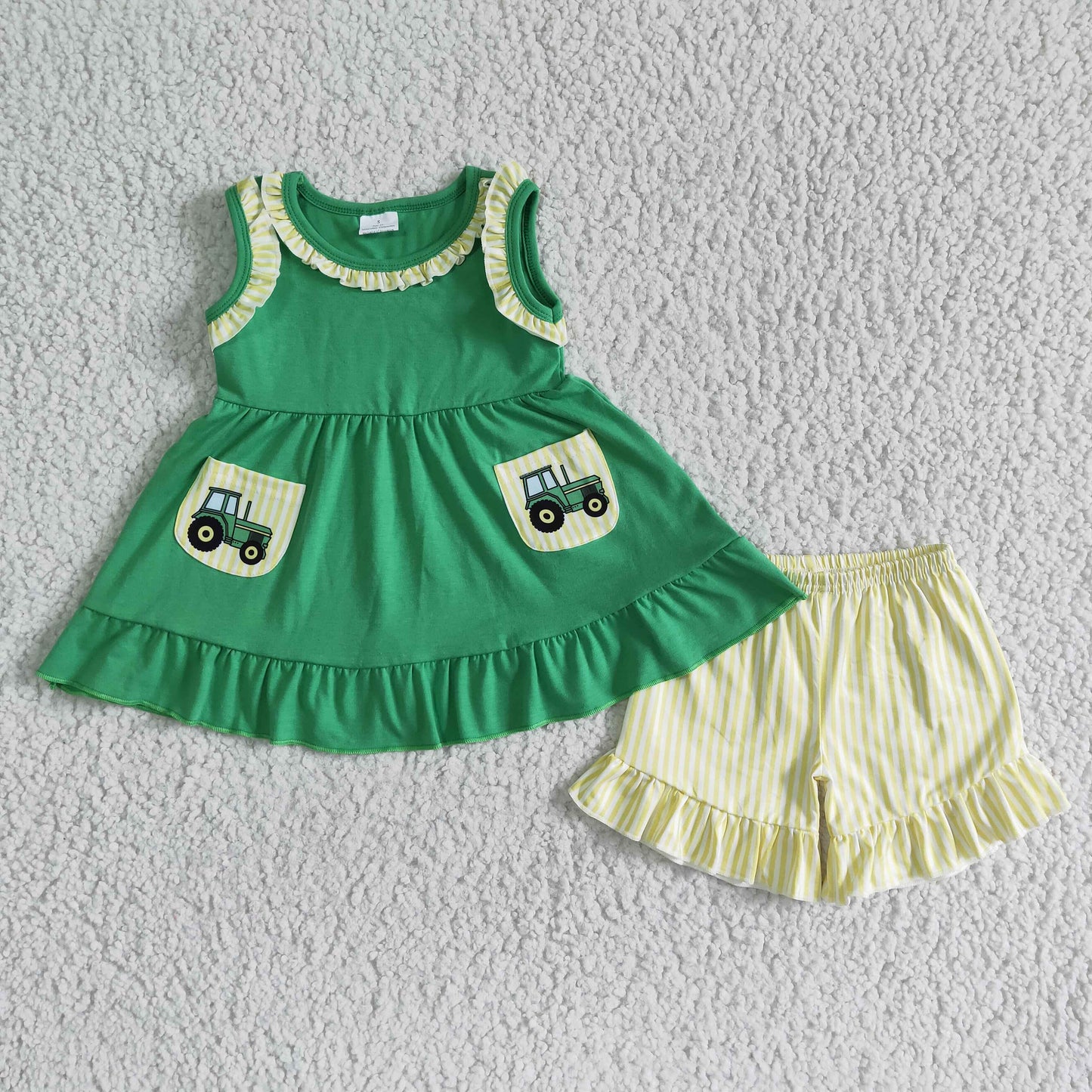 GSSO0097 Green Tractors Baby Girls Outfits