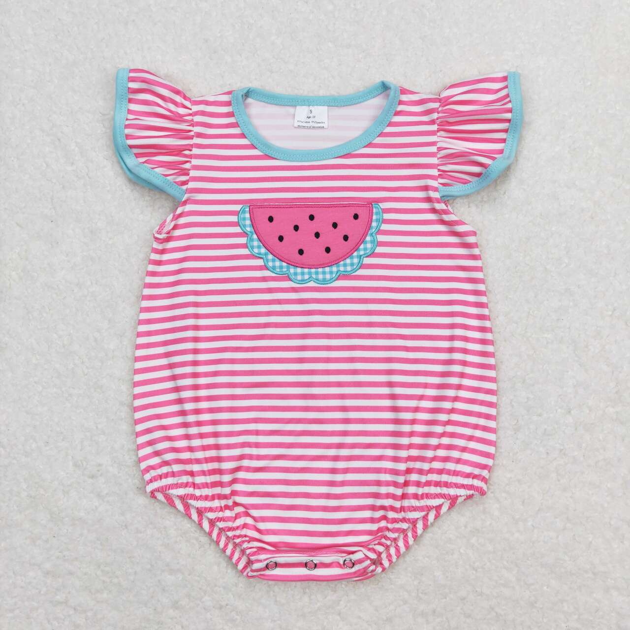 SR1268 embroidery watermelon red striped flutter sleeve girls romper