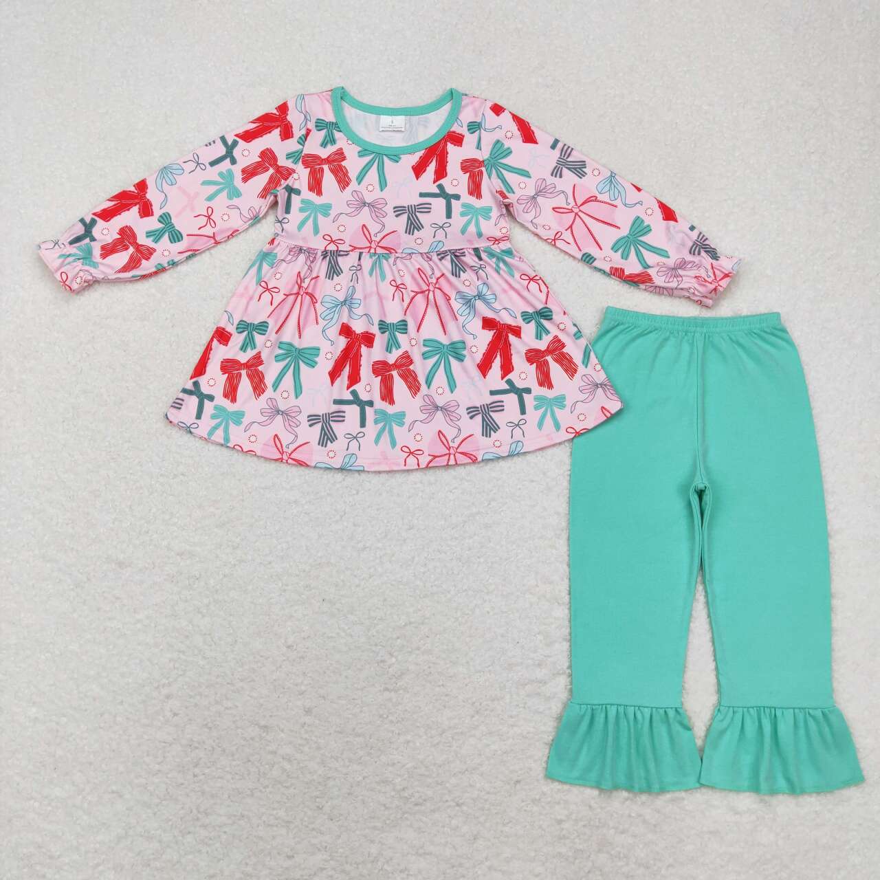 GLP1716 colorful bows pink long sleeve green pants girls set
