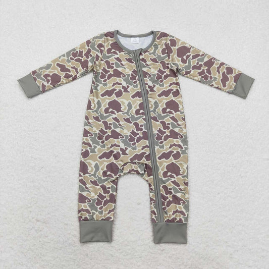 bamboo LR1451 green camo long sleeve zipper boys romper